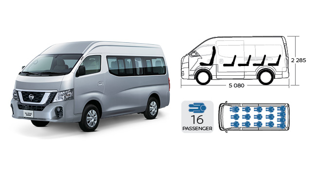 Urvan with illustration of its seating capacity