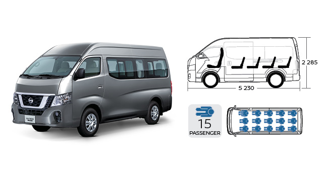 Urvan with illustration of its seating capacity